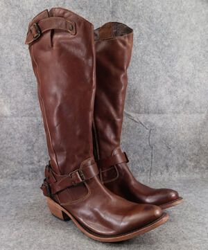 Liberty Black Boots Women 9 Western Riding Leather Distressed Buckle Harness Zip